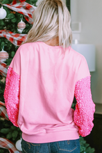 Load image into Gallery viewer, Pink Leopard Heart Graphic Sequin Patchwork Long Sleeve Valentines Top