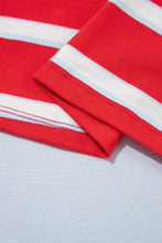 Cargar imagen en el visor de la galería, Racing Red Striped Bow Tie Hollowed Back 7/8 Sleeve Casual T-Shirt