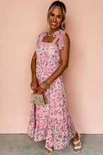 Cargar imagen en el visor de la galería, Pink Floral Lace Tied Strap Empire Waist Maxi Dress