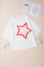 Load image into Gallery viewer, White Colorblock Star Patched Half Sleeve Oversized Tee