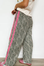 Load image into Gallery viewer, Brown Wild Leopard Print Contrast Lace Striped Detail Drawstring Pants