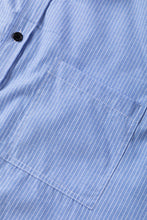 Cargar imagen en el visor de la galería, Sky Blue Stripe Roll-tab Sleeve Pocketed Long Shirt