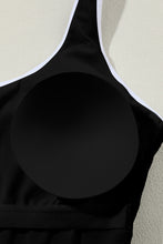 Load image into Gallery viewer, Black Contrast Trim Colorblock U Neck One Piece Swimwear
