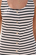 Load image into Gallery viewer, White Striped Print Sleeveless Buttoned Maxi Dress