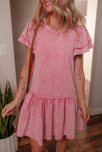 Load image into Gallery viewer, Sachet Pink Mineral Wash Raw Edge Ruffle Mini Dress