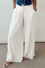 Load image into Gallery viewer, White Solid Drop Waist Pleated Wide Leg Casual Pants