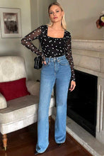 Load image into Gallery viewer, Black Heart Shape Mesh Patchwork Square Neck Bodysuit