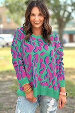 Cargar imagen en el visor de la galería, Green Abstract Print Ribbed Trim Baggy Sweater