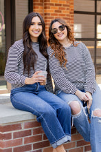 Load image into Gallery viewer, Black Stripe Round Neck Drop Shoulder Long Sleeve Top