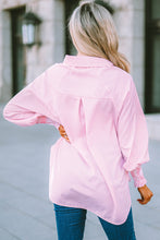 Cargar imagen en el visor de la galería, Pink Smocked Cuffed Striped Boyfriend Shirt with Pocket