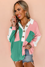 Cargar imagen en el visor de la galería, Pink Colorblock Ribbed Collared Oversized Sweatshirt
