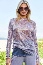 Load image into Gallery viewer, Davi & Dani Sequin Mock Neck Long Sleeve Mesh Top