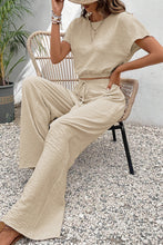 Load image into Gallery viewer, Beige Crinkled Elastic Hem Crop Tee and Wide Leg Pants Set