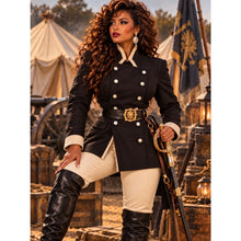 Load image into Gallery viewer, Vitage Jan Barboglio Black Military-Style Double-Breasted Jacket with Cream Trim