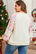 Load image into Gallery viewer, Apricot Plus Size Floral Patchwork Ribbed Puff Sleeve Top