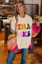 Load image into Gallery viewer, Apricot THANKS Chenille Embroidered Drop Shoulder Graphic Sweatshirt