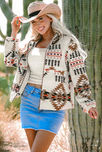 Load image into Gallery viewer, Beige Aztec Printed Stand Neck Zip Up Jacket