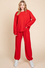 Load image into Gallery viewer, Super Lady Full Size Crinkle Check Round Neck Top and Pants Lounge Set