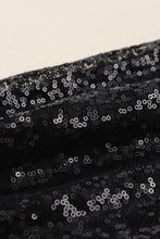 Cargar imagen en el visor de la galería, Black Sequin Patchwork Sleeve Open Back Waffle Knit Top