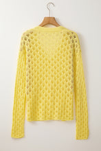 Load image into Gallery viewer, Yellow Pointelle Knit V Neck Sweater Cardigan