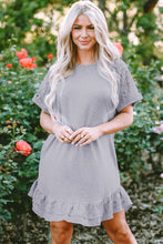 Load image into Gallery viewer, Light Grey Lace Floral Patchwork Ruffled T-shirt Dress