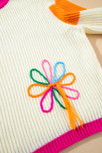 Load image into Gallery viewer, Beige Colorblock Flower Print Cable Knit Loose Sweater