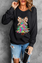 Load image into Gallery viewer, Black Bowknot Christmas Tree Shiny Graphic Sweatshirt