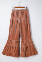 Cargar imagen en el visor de la galería, Straw Yellow Mineral Wash Lace-up High Waist Tiered Bell Bottom Pants