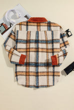 Load image into Gallery viewer, Brown Stripe Plus Size Plaid Print Collared Buttoned Jacket