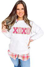 Cargar imagen en el visor de la galería, White LOVE Chenille Embroidered Cable Knit Pullover Sweatshirt