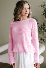 Load image into Gallery viewer, Light Pink Big Flower Hollowed Knit Drop Shoulder Sweater