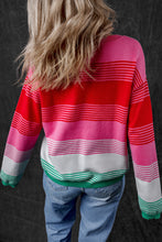 Load image into Gallery viewer, Rose Striped Knit Patch Pocket Drop Shoulder Sweater