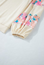 Load image into Gallery viewer, Apricot Plus Size Floral Patchwork Ribbed Puff Sleeve Top