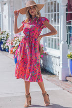 Load image into Gallery viewer, Rose Flutter Sleeve Belted Floral Long Dress