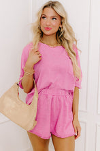 Cargar imagen en el visor de la galería, Sachet Pink Loose Fit Half Sleeve T Shirt and High Waist Skirt Set