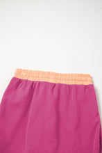 Cargar imagen en el visor de la galería, Rose Red Color Contrast Loose Pullover and Lace-up Waist Skort Set