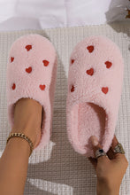 Cargar imagen en el visor de la galería, Pink Heart Shape Embroidered Slip On Plush Slippers