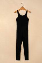 Load image into Gallery viewer, Black High Waist Backless Side Pockets Sports Jumpsuit