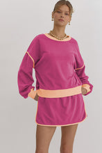 Cargar imagen en el visor de la galería, Rose Red Color Contrast Loose Pullover and Lace-up Waist Skort Set