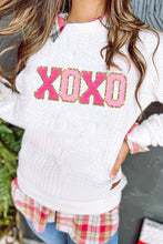 Cargar imagen en el visor de la galería, White LOVE Chenille Embroidered Cable Knit Pullover Sweatshirt