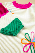 Load image into Gallery viewer, Beige Colorblock Flower Print Cable Knit Loose Sweater