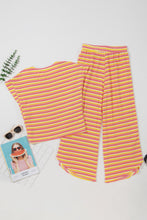 Load image into Gallery viewer, Yellow Stripe Rainbow Tee Tasseled String Wide Leg Pants Set