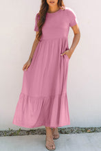 Cargar imagen en el visor de la galería, Pink Solid Color T-shirt High Waist Pocketed Long Dress