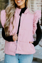 Cargar imagen en el visor de la galería, Pink Stand Neck Flutter Sleeve Snap Button Puffer Vest