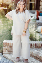 Load image into Gallery viewer, Beige Plus Size Textured Collared Top and Pants Set