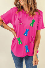 Cargar imagen en el visor de la galería, Rose Red Easter Rabbit Chenille Patched Pattern Crew Neck Tee