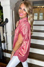 Cargar imagen en el visor de la galería, Rose Red Metallic Sheen Short Sleeve Buttoned Front Casual Shirt
