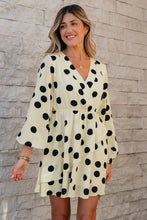 Load image into Gallery viewer, Beige Polka Dot Printed Surplice V Neck Puff Sleeve Mini Dress