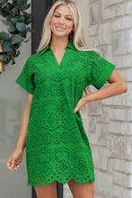 Load image into Gallery viewer, Rose Red Solid Color Eyelet Embroidered T Shirt Mini Dress