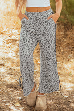 Load image into Gallery viewer, Gray Leopard High Waist Side Bow Straight Leg
